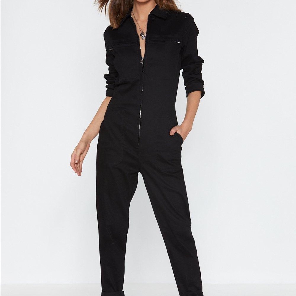 Nasty Gal Black Zip-Front Jumpsuit